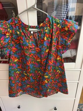 Sugarlips Multicolor Green Floral Puff Sleeve Top